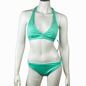 Mossimo Halter Bikini Set Sea Foam‎ Green Ruched Bottoms Swimsuit Medium